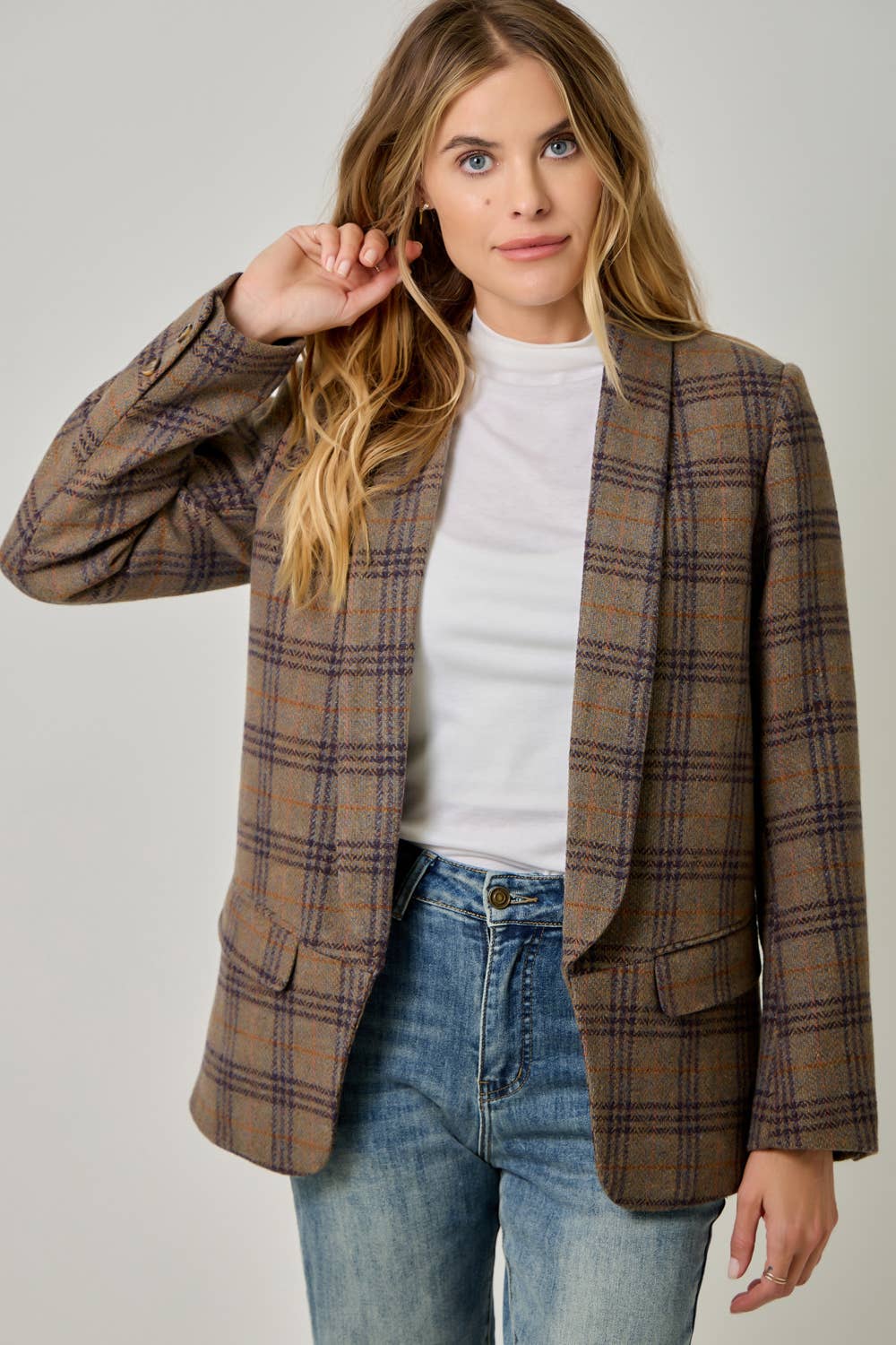 Autumn in Oxford Wool-Blend Plaid Blazer