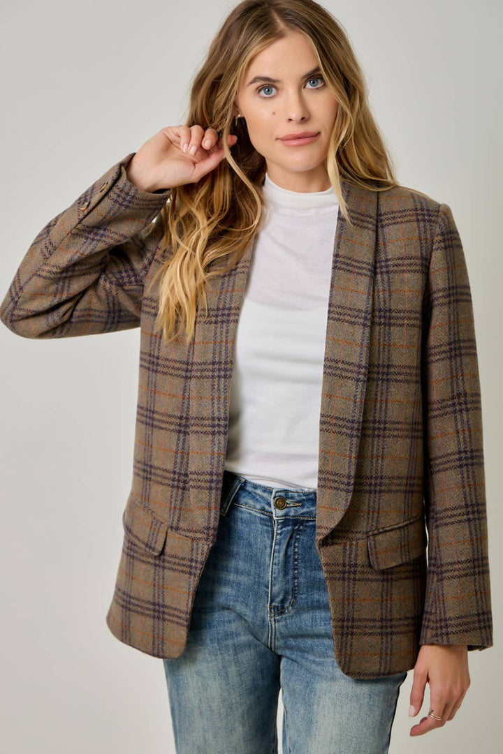 Autumn in Oxford Wool-Blend Plaid Blazer