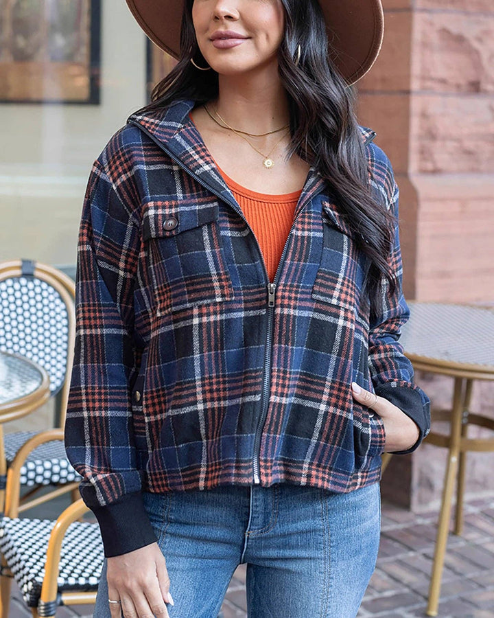 Grace and Lace Flannel Plaid Jacket in Navy-Orange