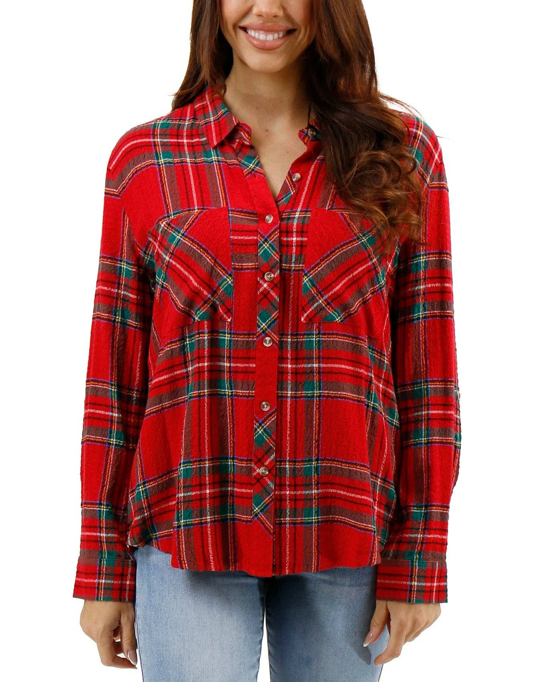 Favorite Button Up Top in Christmas Plaid