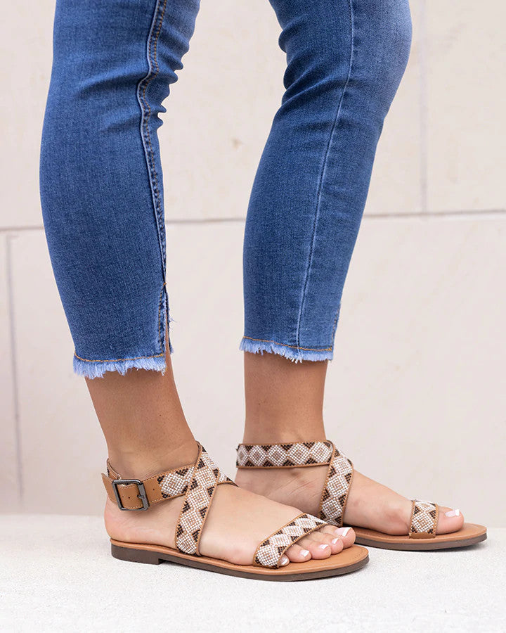 Grace and Lace Embroidered Sandal - Camel