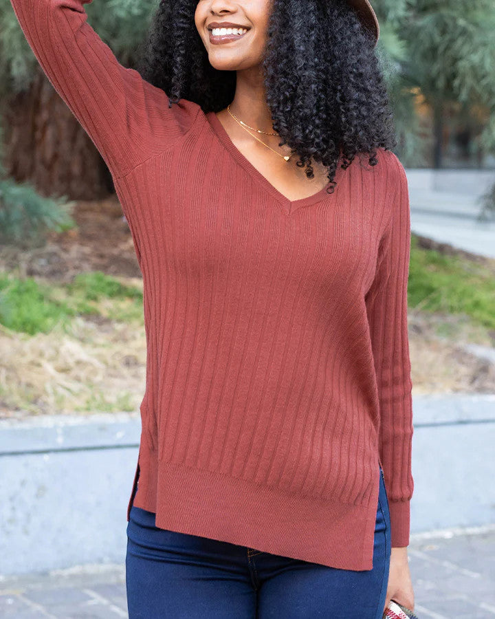 Grace and Lace - Everyday Ribbed Layering Sweater in Paprika