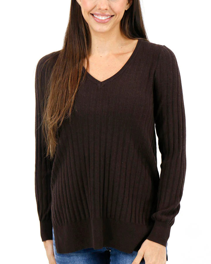 Grace and Lace - Everyday Ribbed Layering Sweater in Chocolate