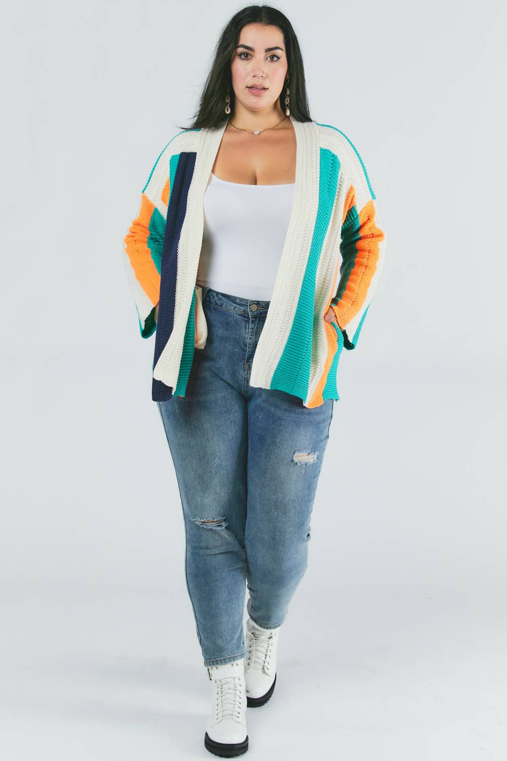 PLUS COLOR BLOCK LONG SLEEVE CARDIGAN