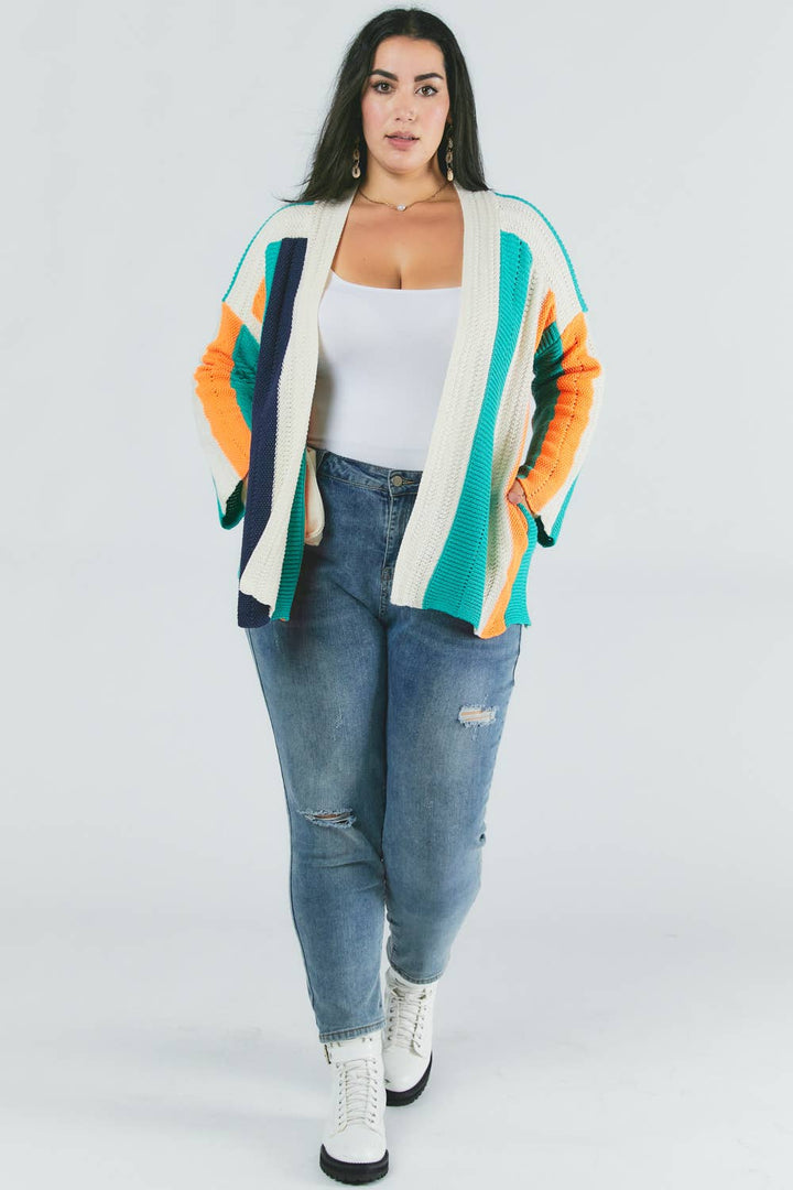 PLUS COLOR BLOCK LONG SLEEVE CARDIGAN