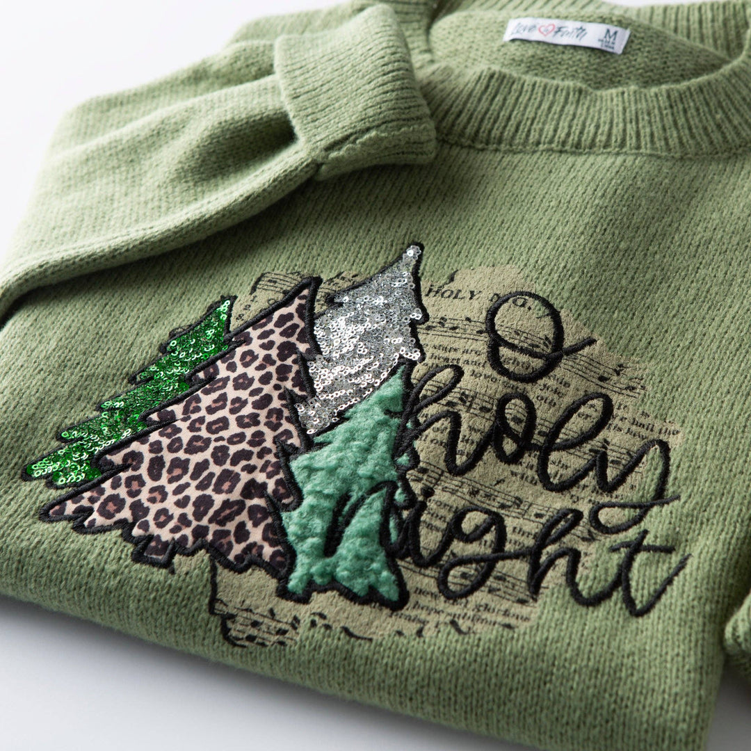 O Holy Night Embellished Sweater - Olive Green