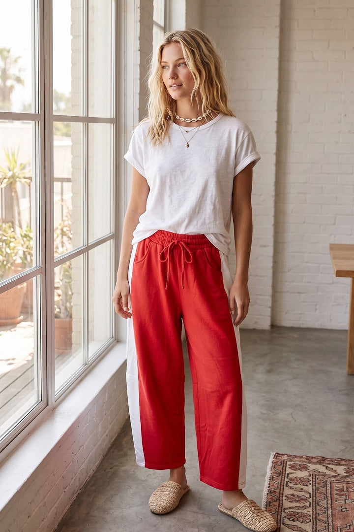 Scuba Side Panel Gameday Relaxed Barrel Pant - Red/Black