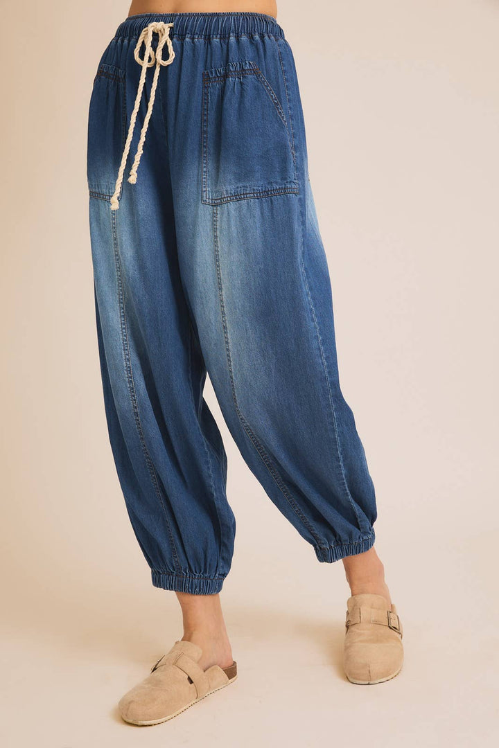 GILLI DRAW STRING WAIST WIDE JOGGER JEAN