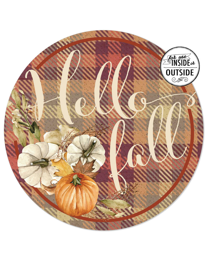 20x20 Hello Fall Plaid Indoor Outdoor Sign Fall Decor