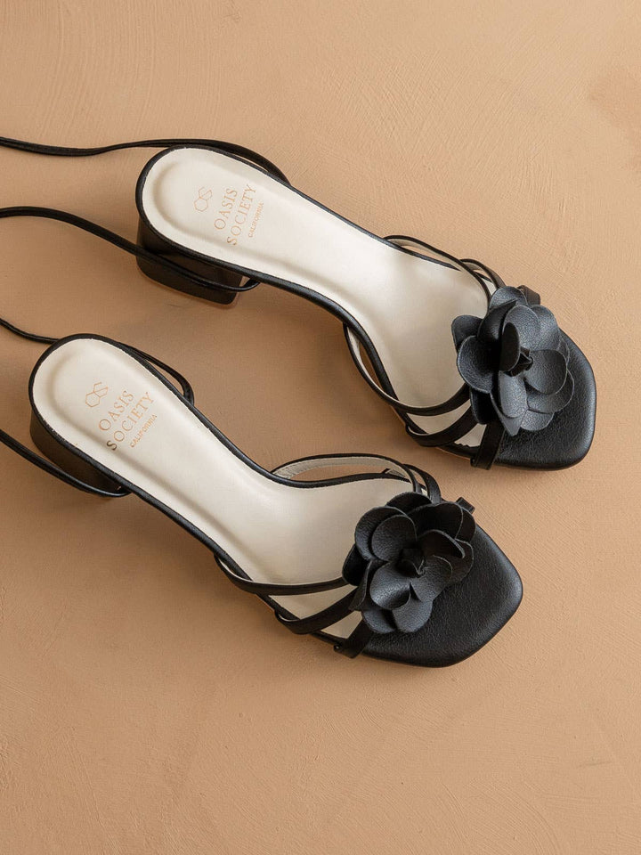 The Roseville Black | Strappy Lace-Up Rose Heel