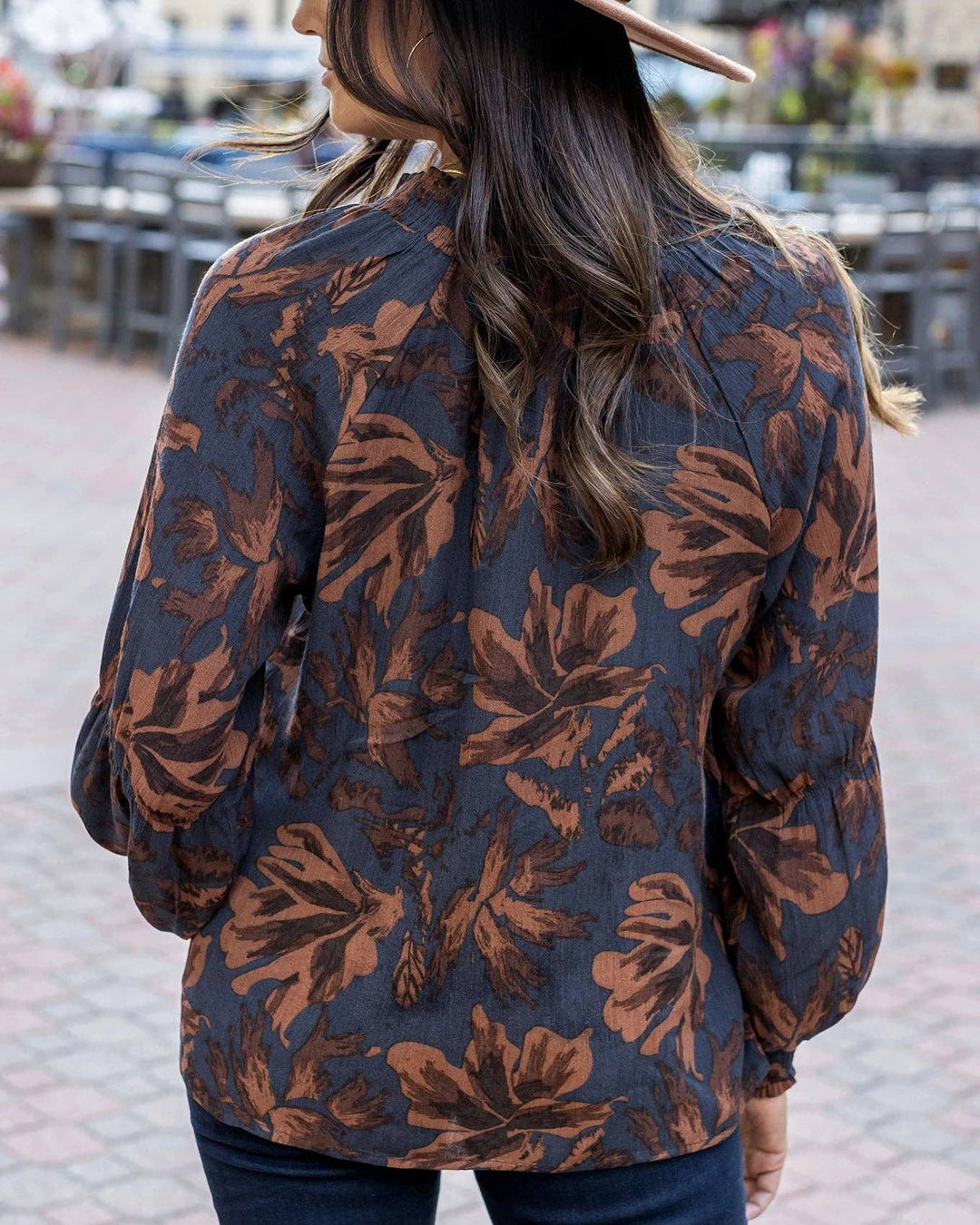 Boho Smocked Top in Espresso Floral