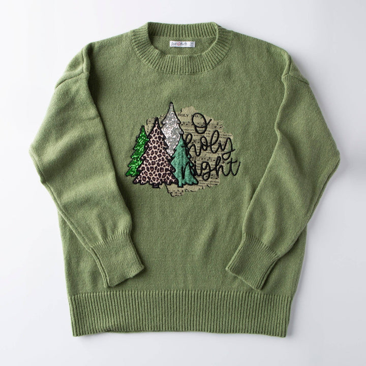 O Holy Night Embellished Sweater - Olive Green