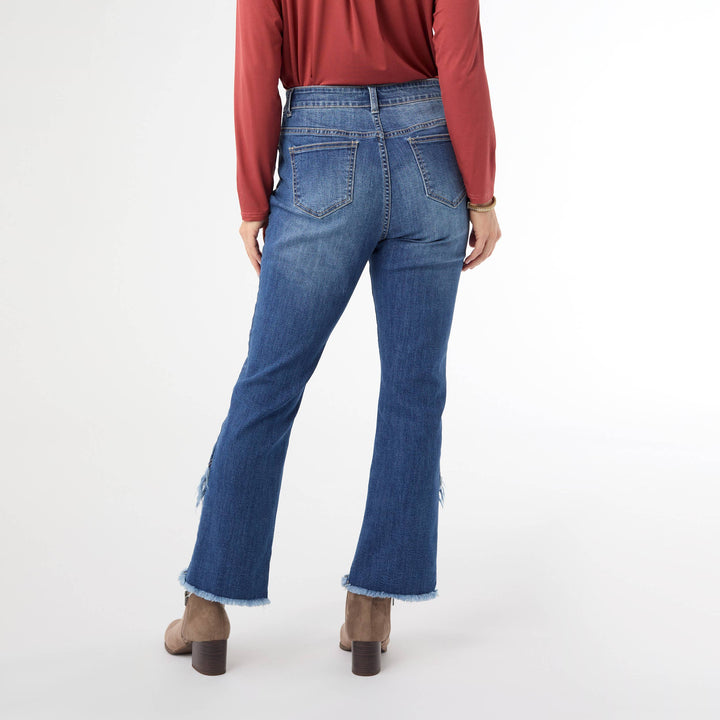 Bambu Soft Straight Ankle Jean with Crossover Fringe Bottom