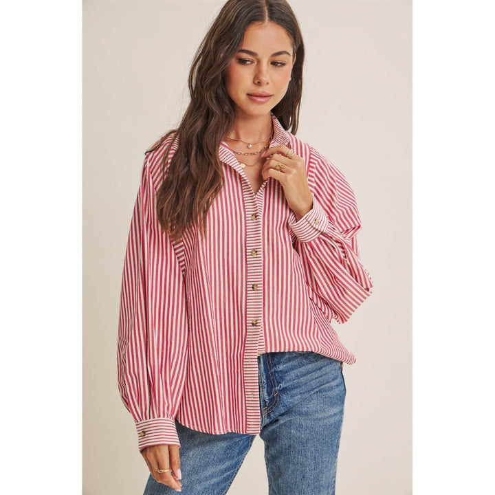 Between the Lines Button-Up - Brick Red