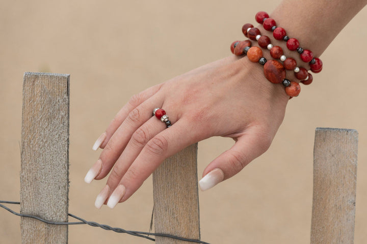 Coral and Black Magnetic Bracelet