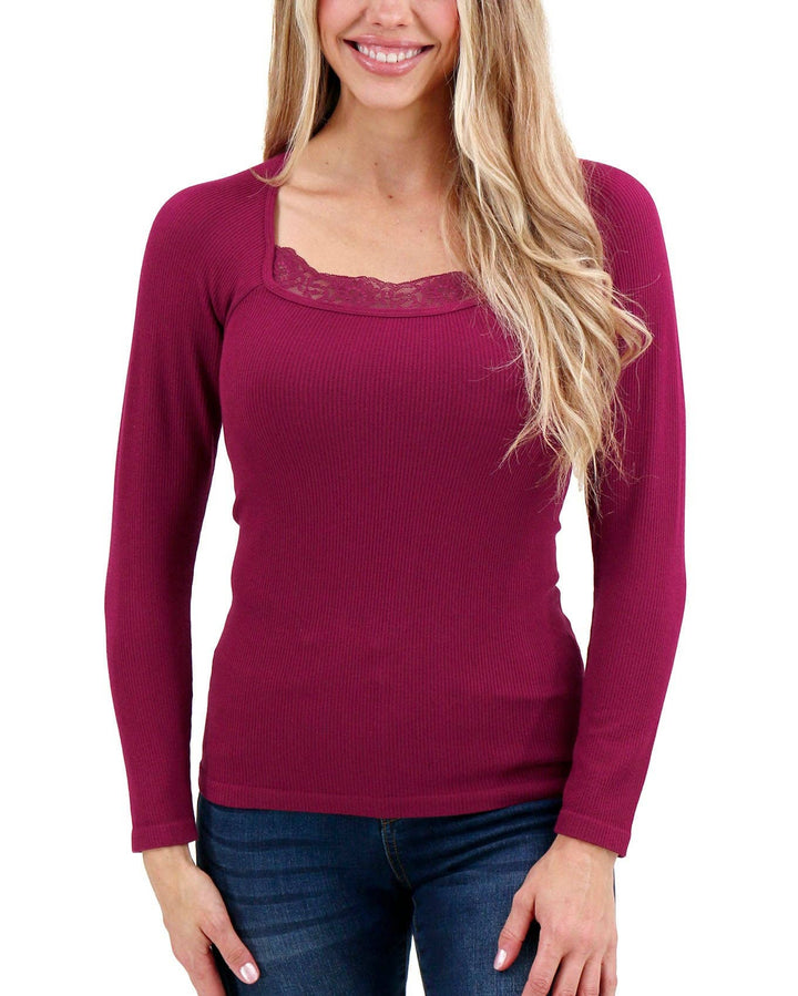 Grace and Lace Perfect Fit Lace Ribbed Top