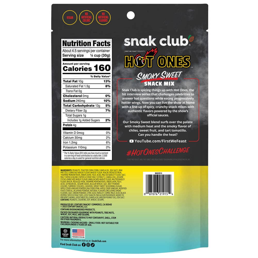 Snak Club Hot Ones Smoky Sweet Snack Mix, 4.5oz Bag, 6ct