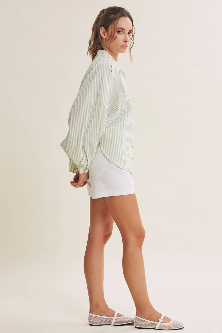 Between the Lines Button-Up - Brick Red