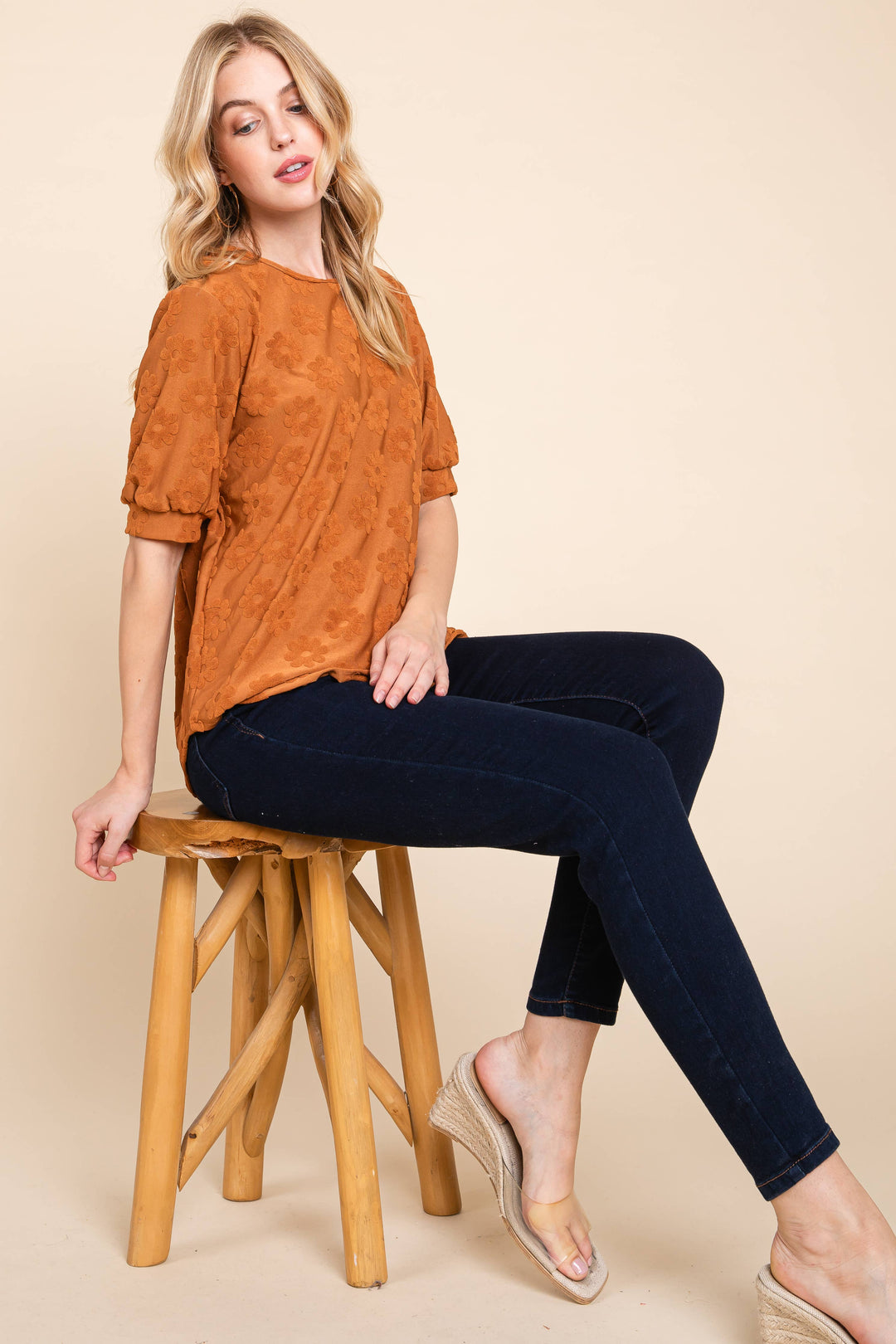 Bloom With Grace Puff Sleeve Top - Camel