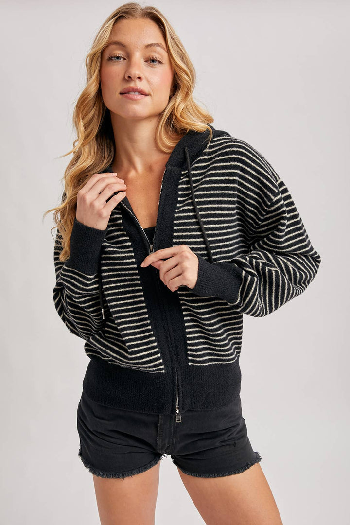 Weekend Favorite Striped Zip Hoodie Jacket