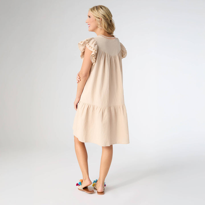 Freya Embroidered Dress with Flutter Sleeve