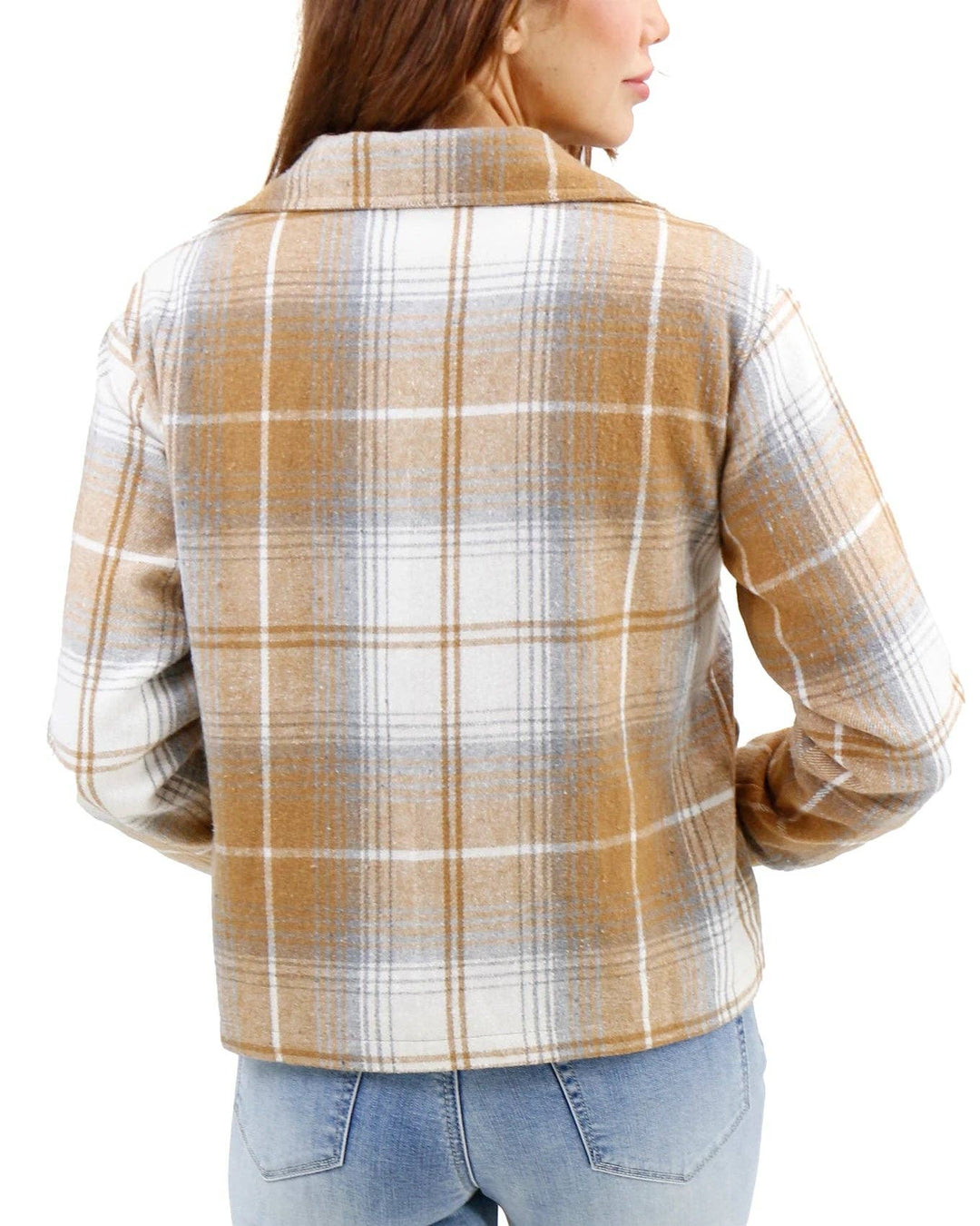 Grace and Lace Flannel Plaid Jacket in Camel-Ivory