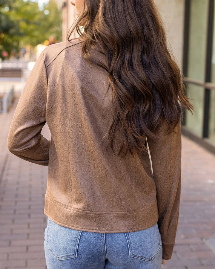 Lightweight Faux Leather Jacket in Café