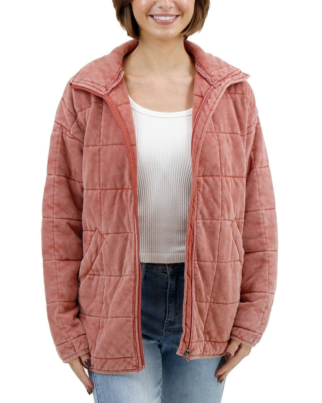 Grace and Lace Mineral Washed Quilted Jacket in Terracotta