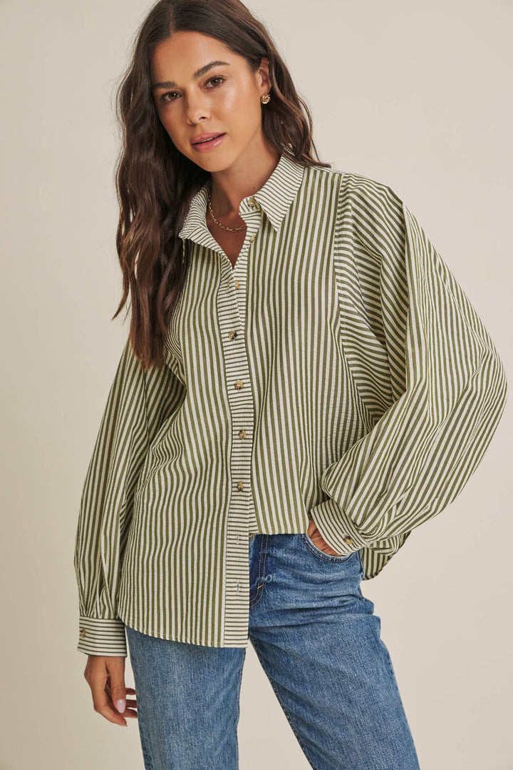 Between the Lines Button-Up - Brick Red