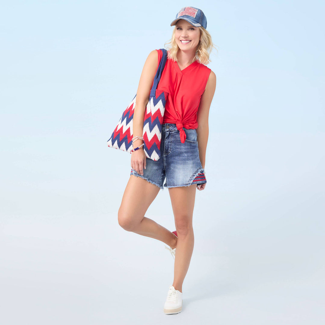 Erin Pleat Back V-Neck Tank - Tango Red