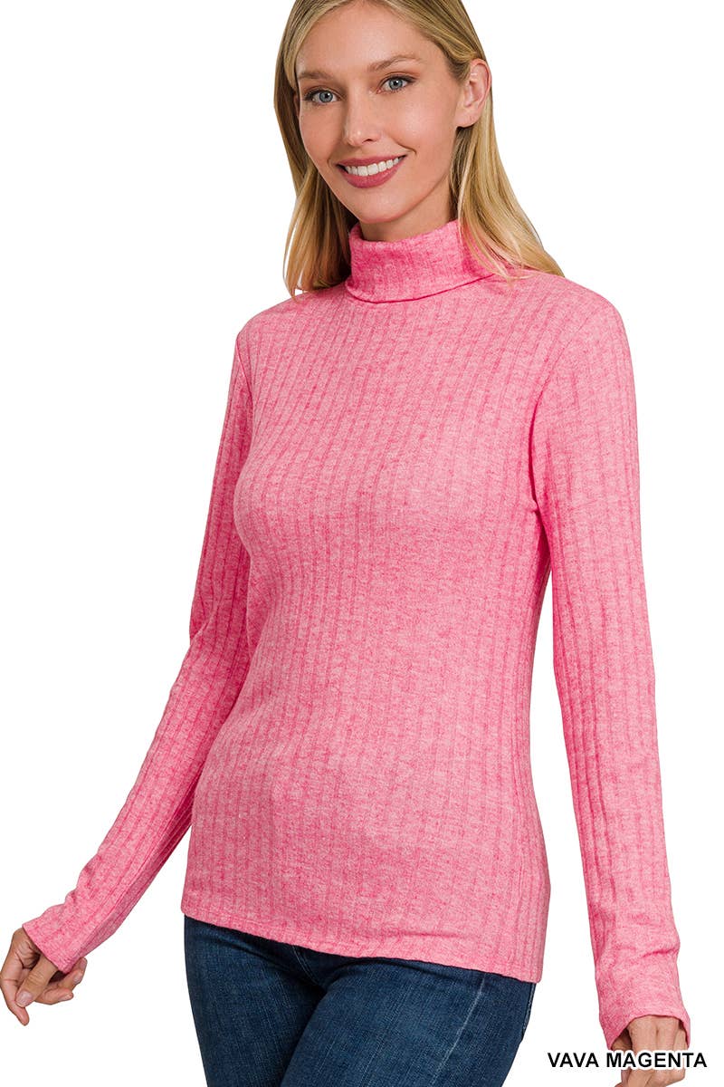 Lightweight Ribbed Turtleneck – in 3 colors – Lavender, Light Teal & Fuchsia