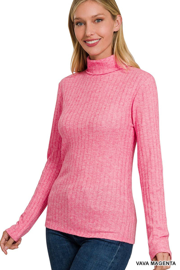 Lightweight Ribbed Turtleneck – in 3 colors – Lavender, Light Teal & Fuchsia