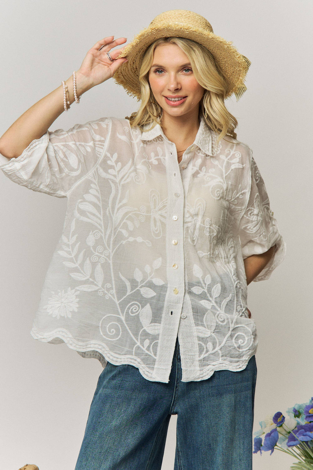 Wildflower Wanderer Mocha Button-Down Blouse
