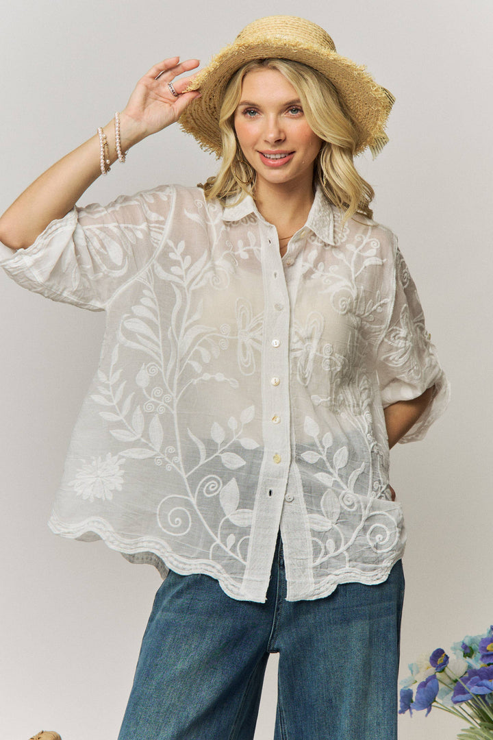 Wildflower Wanderer Mocha Button-Down Blouse
