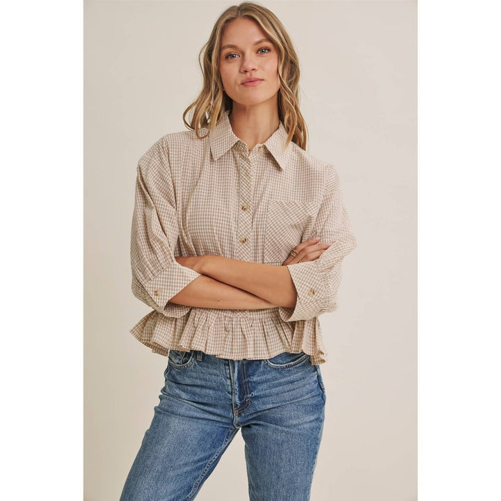 Sunday Stroll Gingham Ruffle Top - Olive