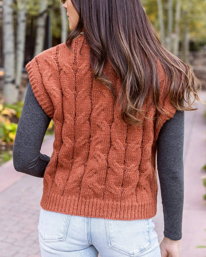 Grace and Lace Cabled Knit Sweater Vest in Cider