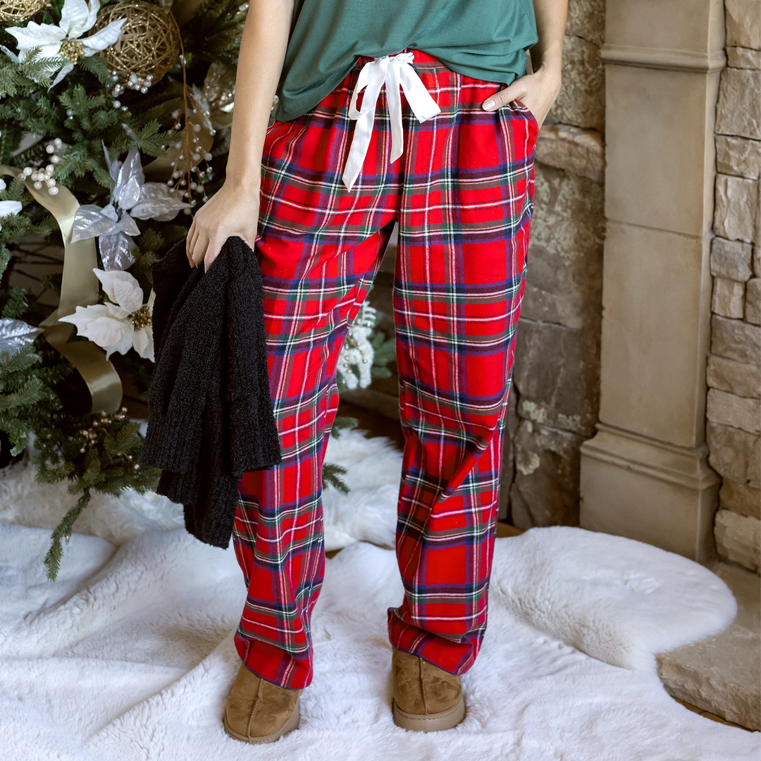 Flannel Christmas Pajama Pants in Red Plaid