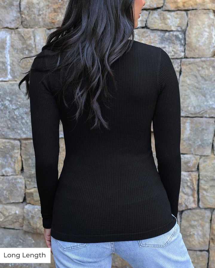 Grace and Lace Long Length Scoop Neck Long Sleeve Brami in Black