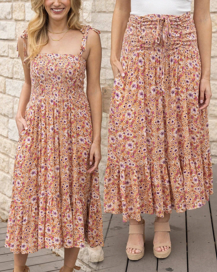 Grace and Lace Convertible Floral Maxi Skirt in Golden Floral