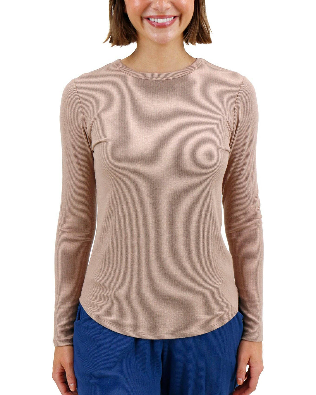 Essential Ribbed Long Sleeve Tee In Nude