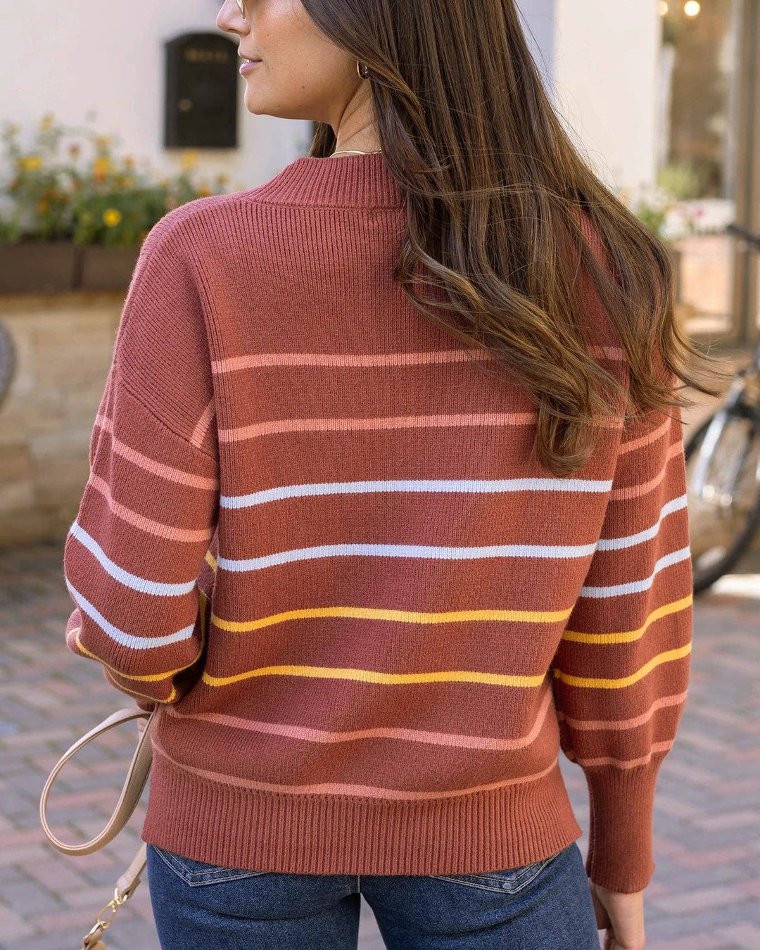 Crew Neck Striped Sweater in Terracotta Stripe