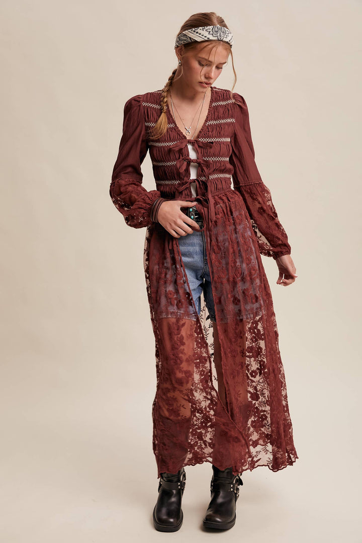 Prairie Romance Lace-Up Maxi Duster