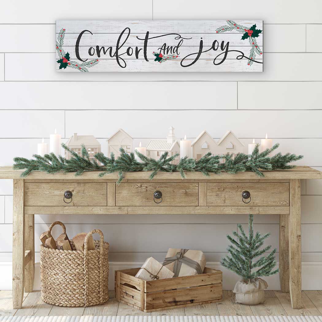 40x10 Comfort And Joy Slatted Sign Christmas Decor