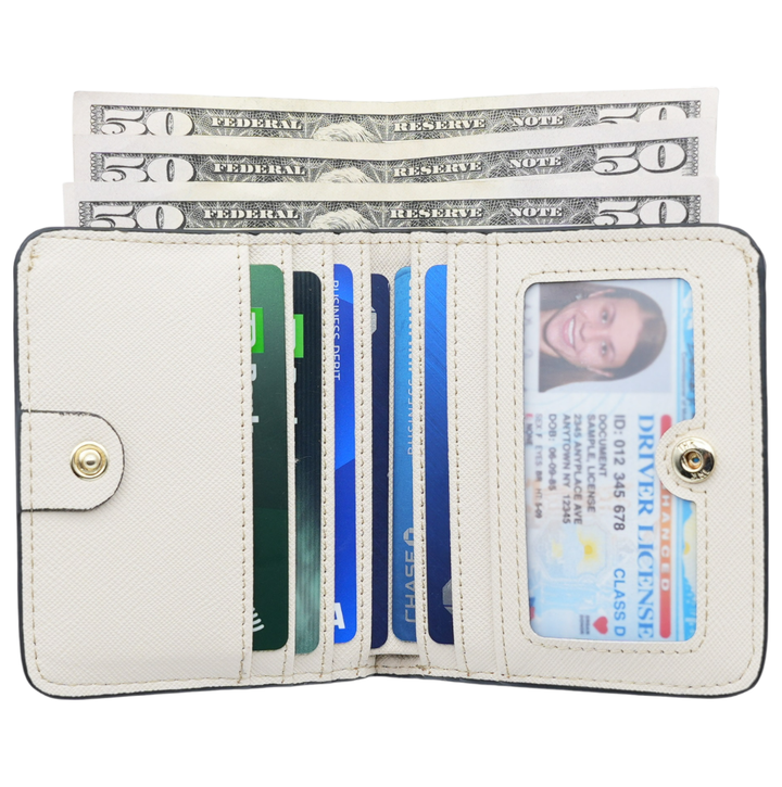 Women's Small Compact Bifold Leather Wallet - RFID Technology - 12 colors