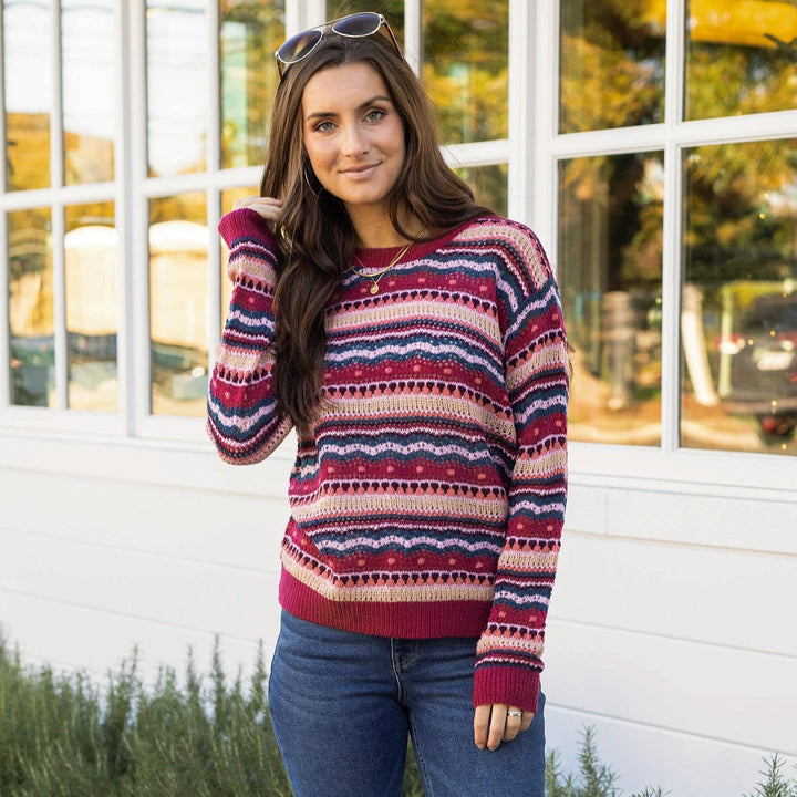 Pointelle Striped Sweater in Multi Jewel