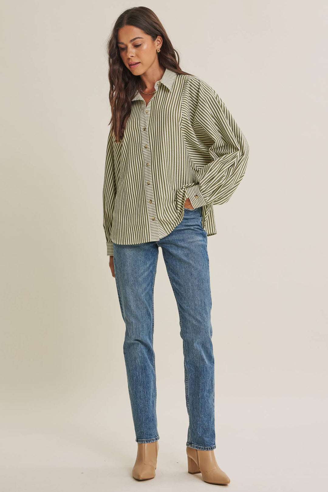 Between the Lines Button-Up - Brick Red