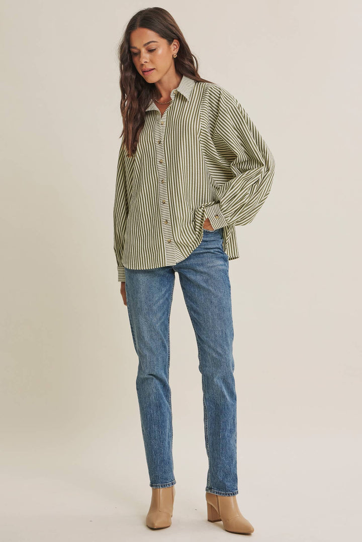 Between the Lines Button-Up - Brick Red