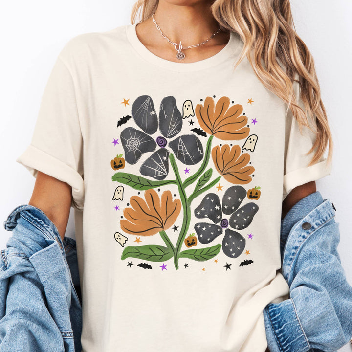 Halloween Floral Fall Graphic Tee - Cream