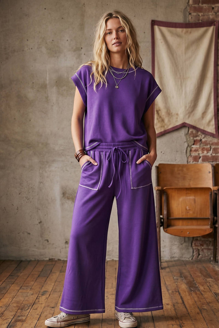 Scuba Contrast Stitch Lounge Set - Black