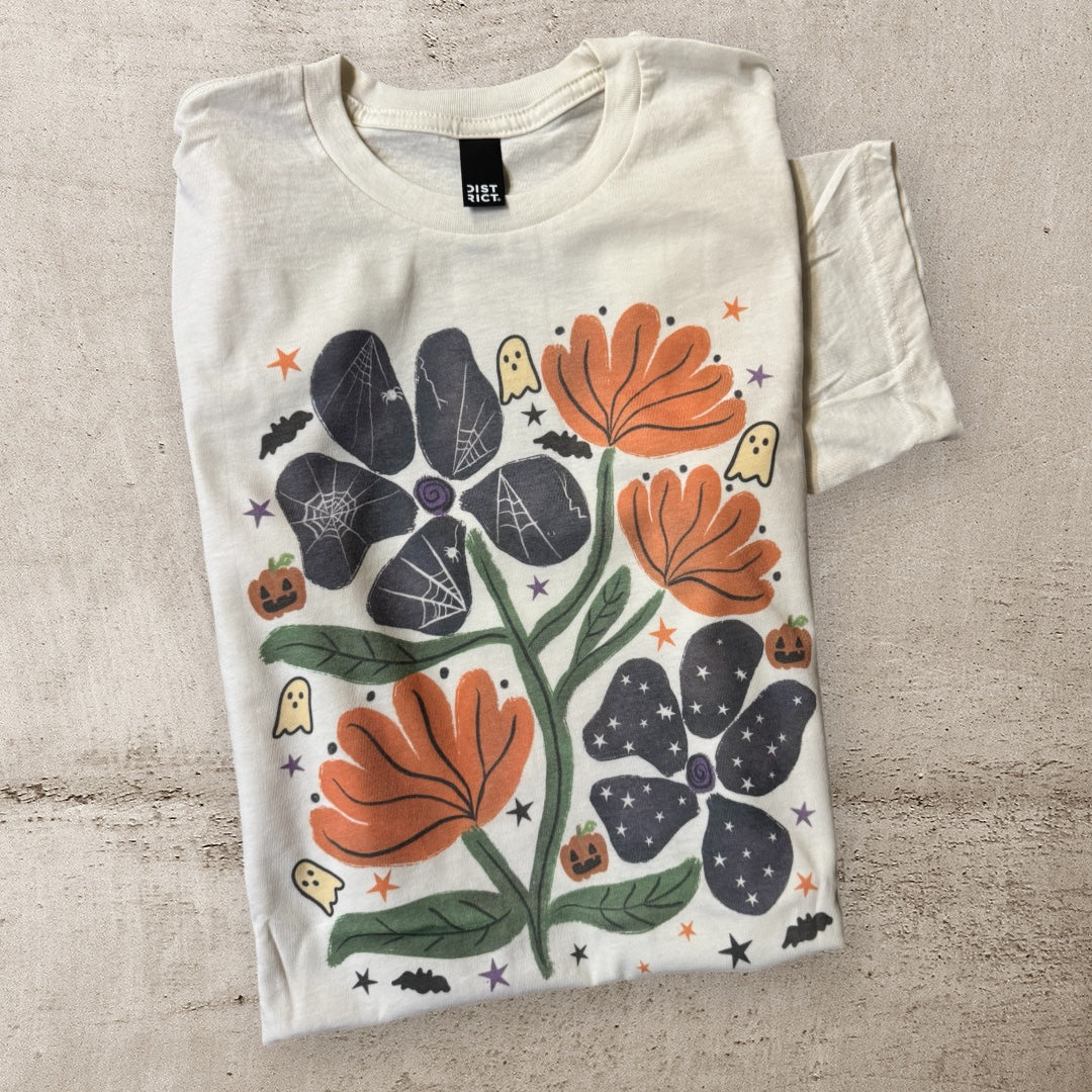 Halloween Floral Fall Graphic Tee - Cream